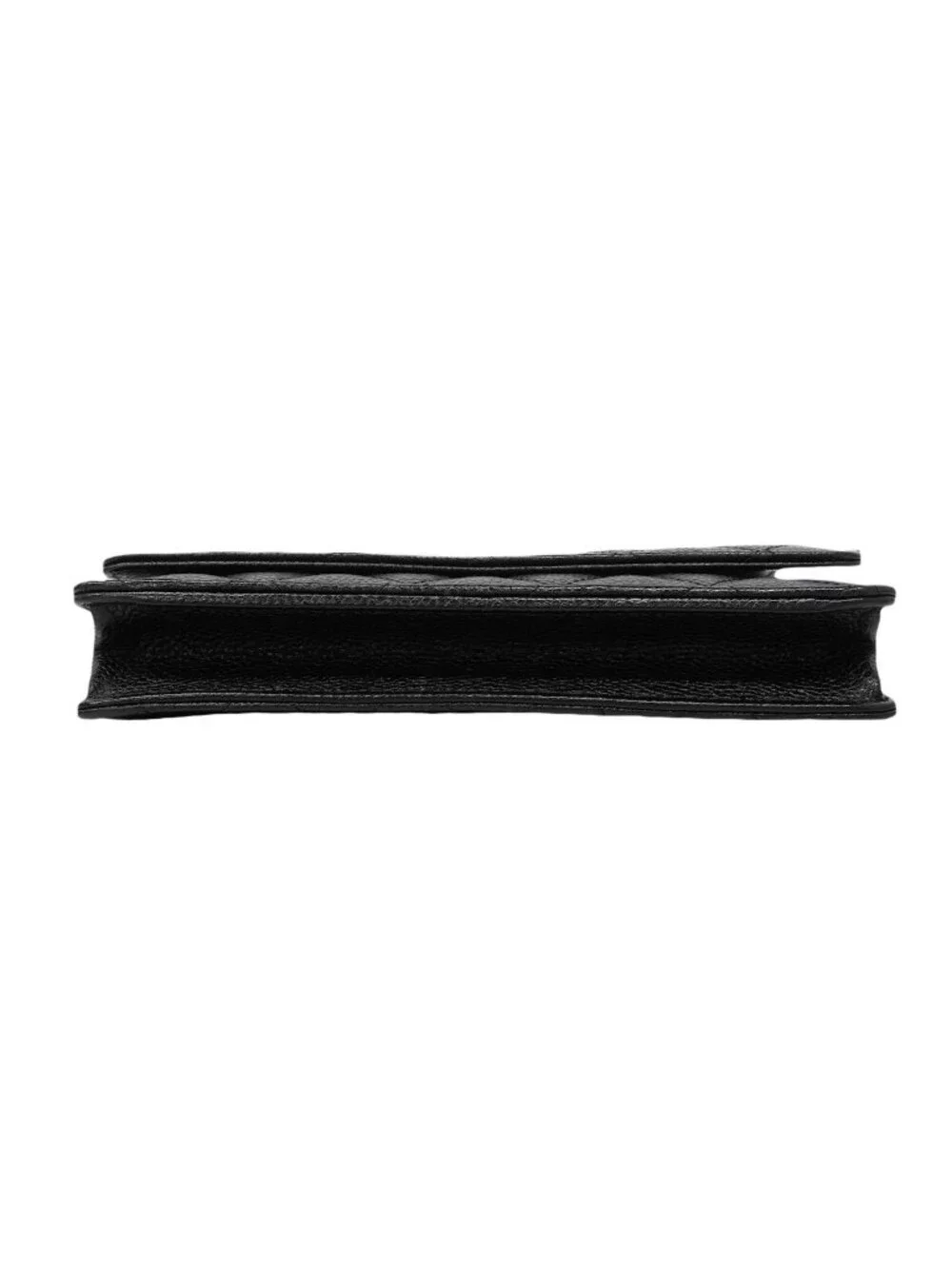 Chanel Shoulder Wallet Quilted Caviar Leather Black Silver